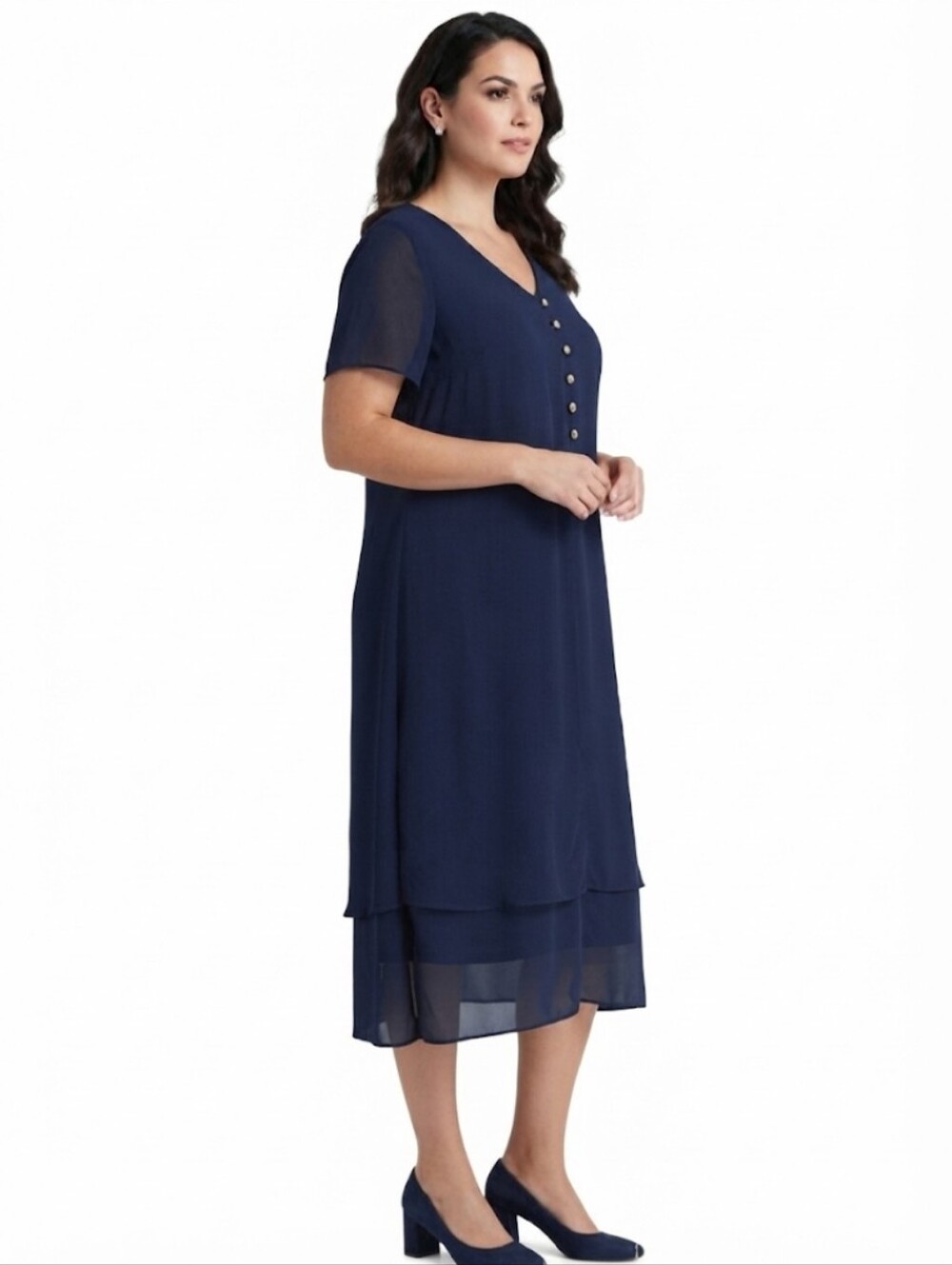 Another Thyme Navy Blue Chiffon Overlay Lined Midi Shift Dress Size 16